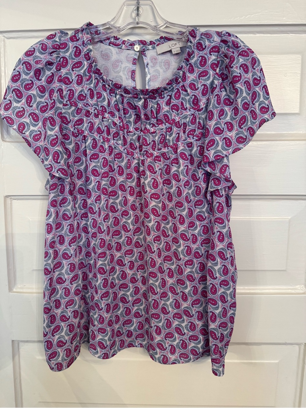 LOFT Purple Paisley Short Sleeve Keyhole Blouse